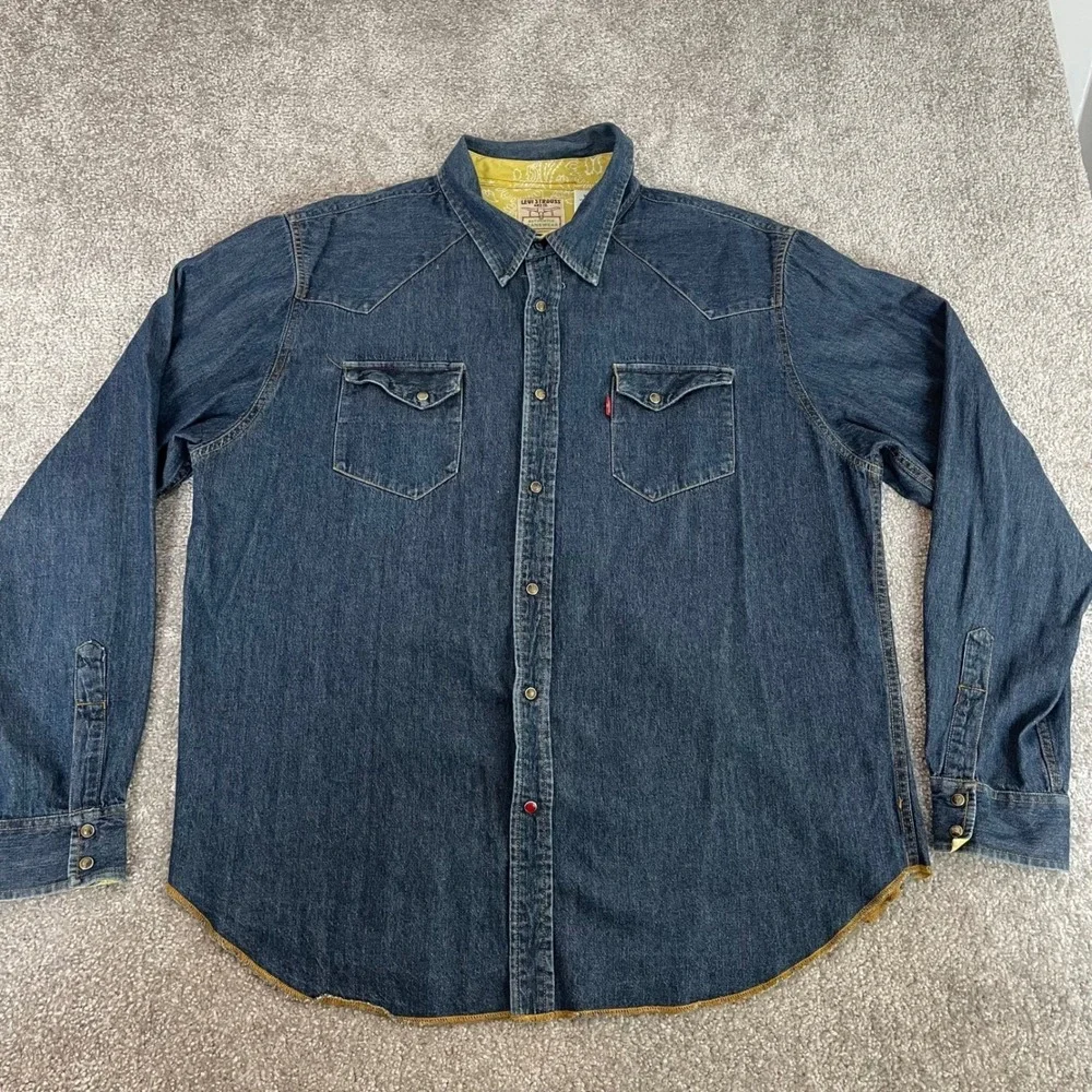 Vintage Levis Denim Shirt Mens Extra Large Jean Western Pearl Snap Paisley